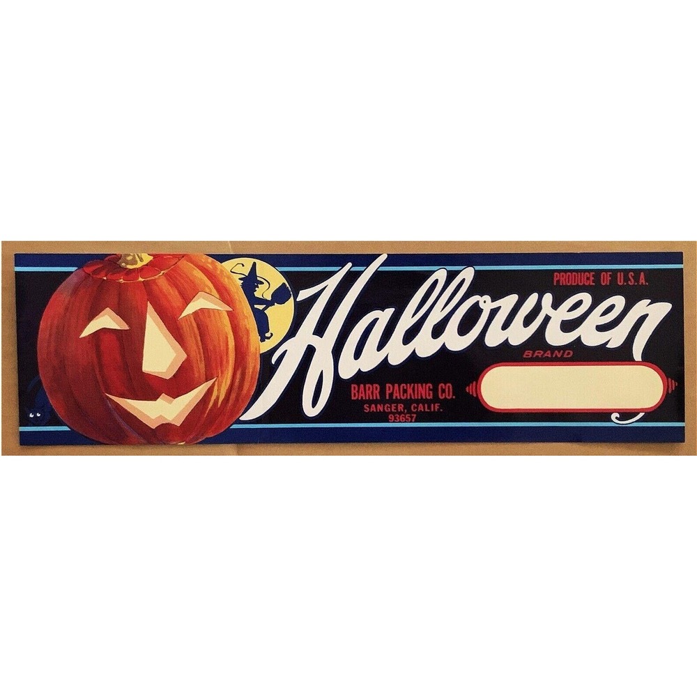 Pumpkin Produce 1960s Crate Label HALLOWEEN Witchy Moon JOL Vintage Advertising